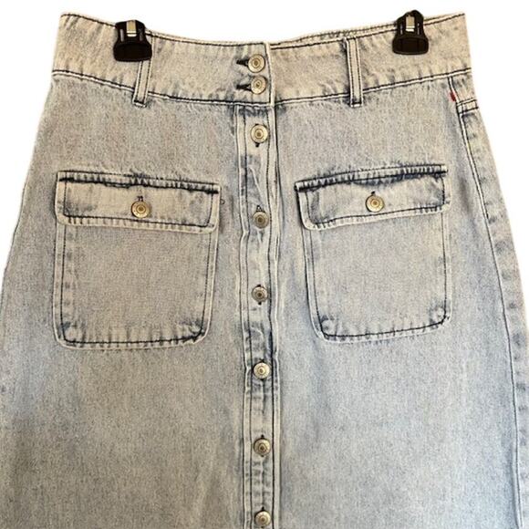 Vintage-Inspired Blue Meli Button Front Denim Skirt size Large - Picture 2 of 5